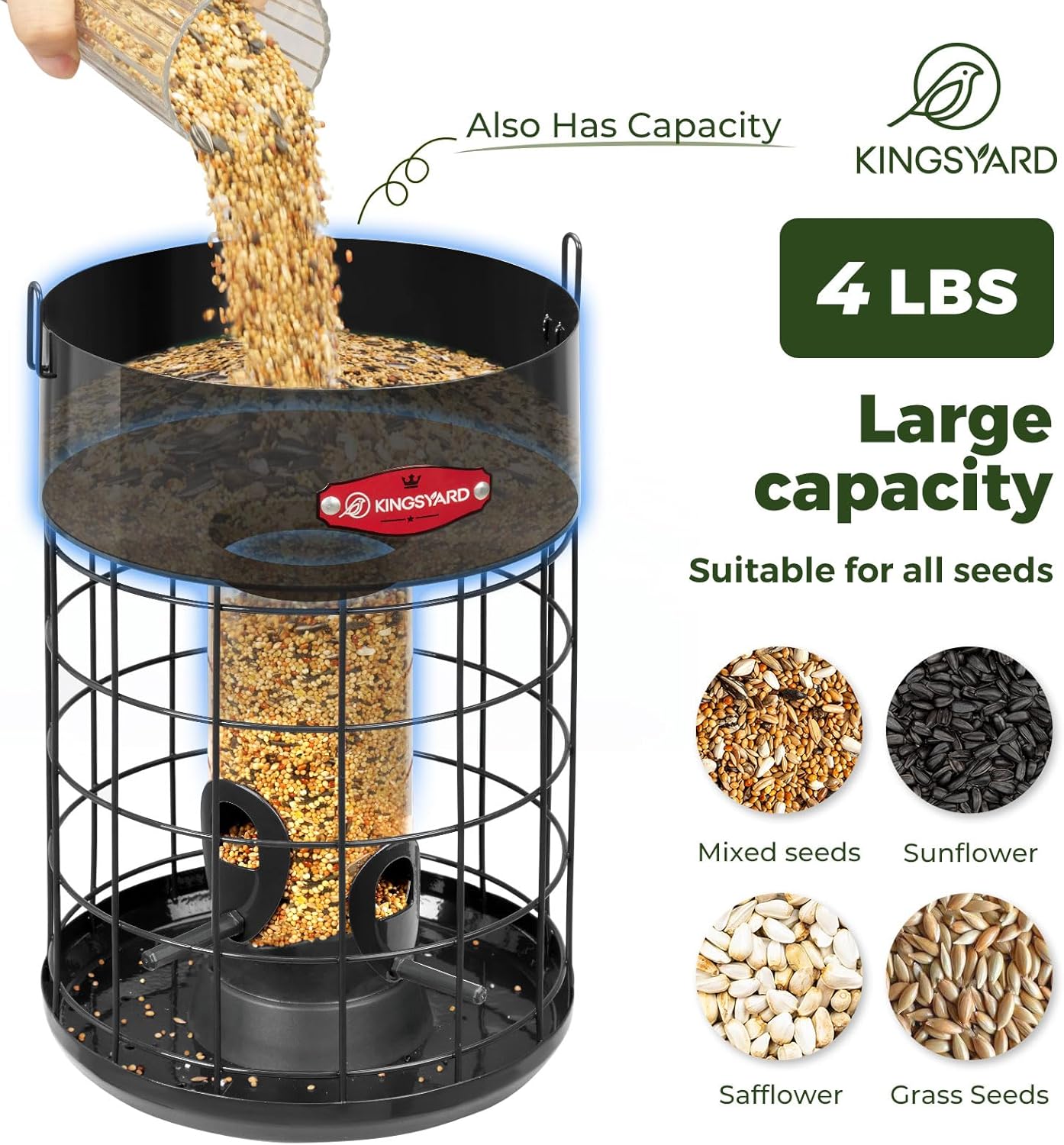 Kingsyard Upgraded Squirrel Proof Caged Bird Feeder for Outdoor Hangin