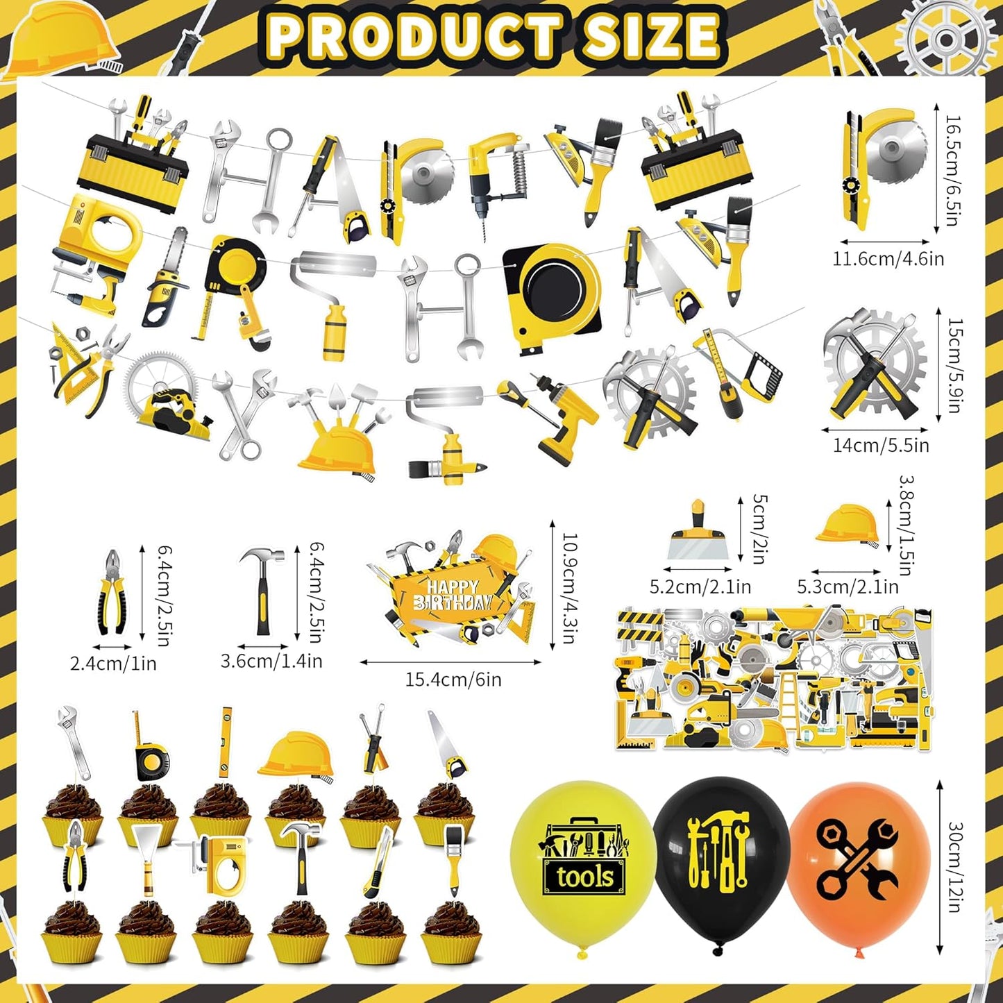 Tools Birthday Party Decorations, Tools Party Supplies Includes Happy Birthday Banner, Balloons, Cupcake Toppers, Cake Topper, Stickers for Tools Party