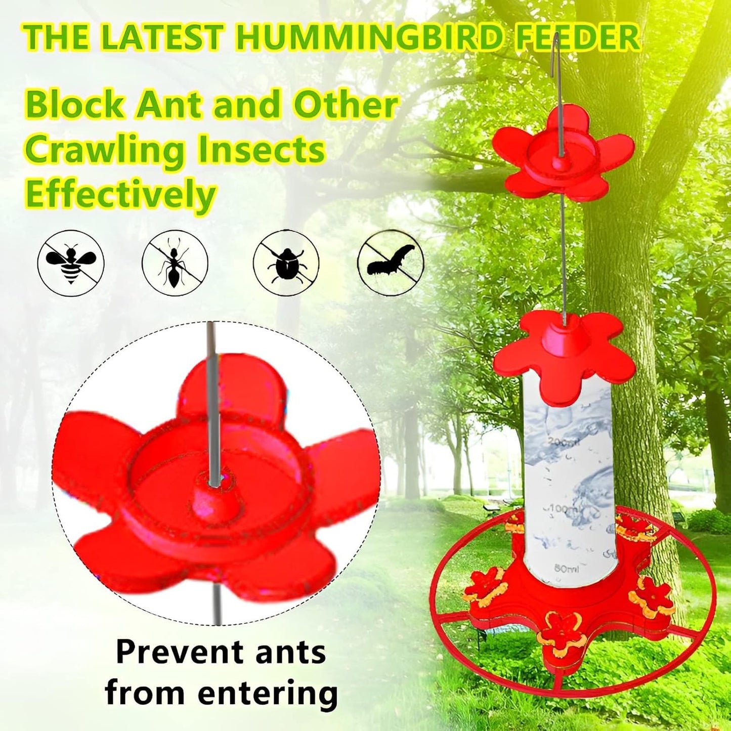 13 oz Outdoor Hanging Bird Feeder with 5 Flower-Shaped Ports & Perch -