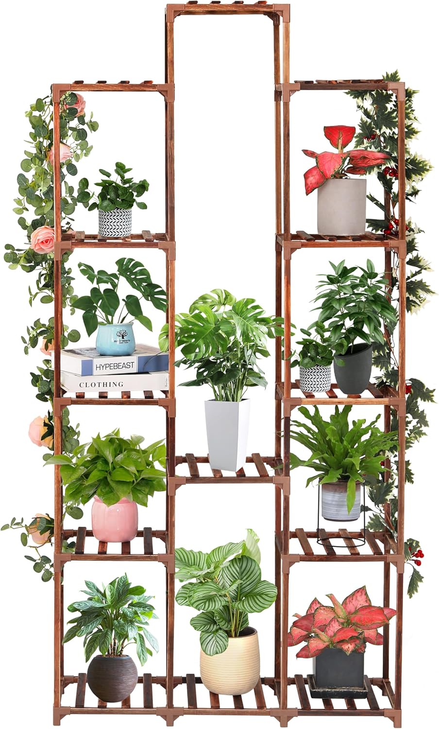 XXXFLOWER Plant Stand Indoor Outdoor 13 Tiers Wood Plant Shelf for Mul