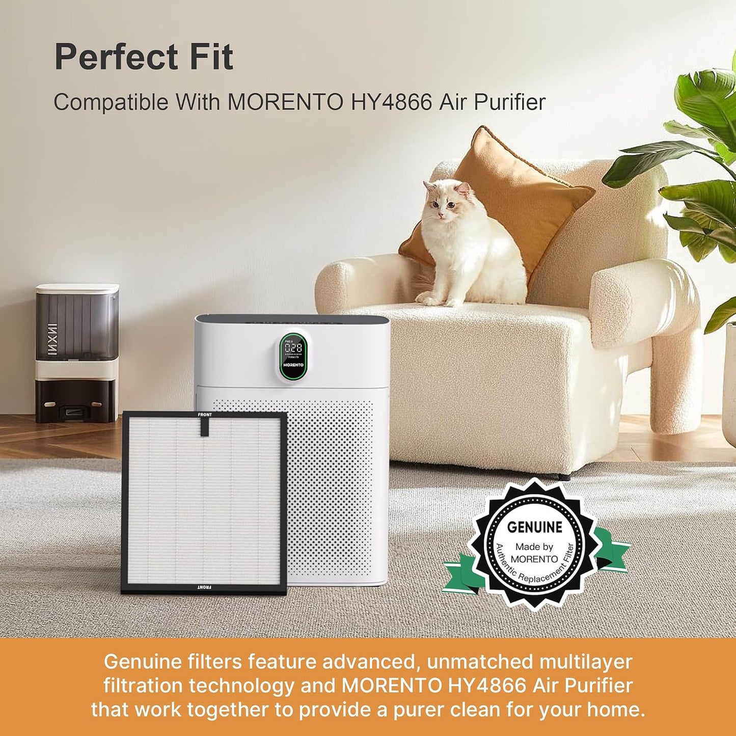 MORENTO 2 Pack HY4866 Genuine Air Purifier Replacement Filter for HY4866 Air Purifier, Original Version