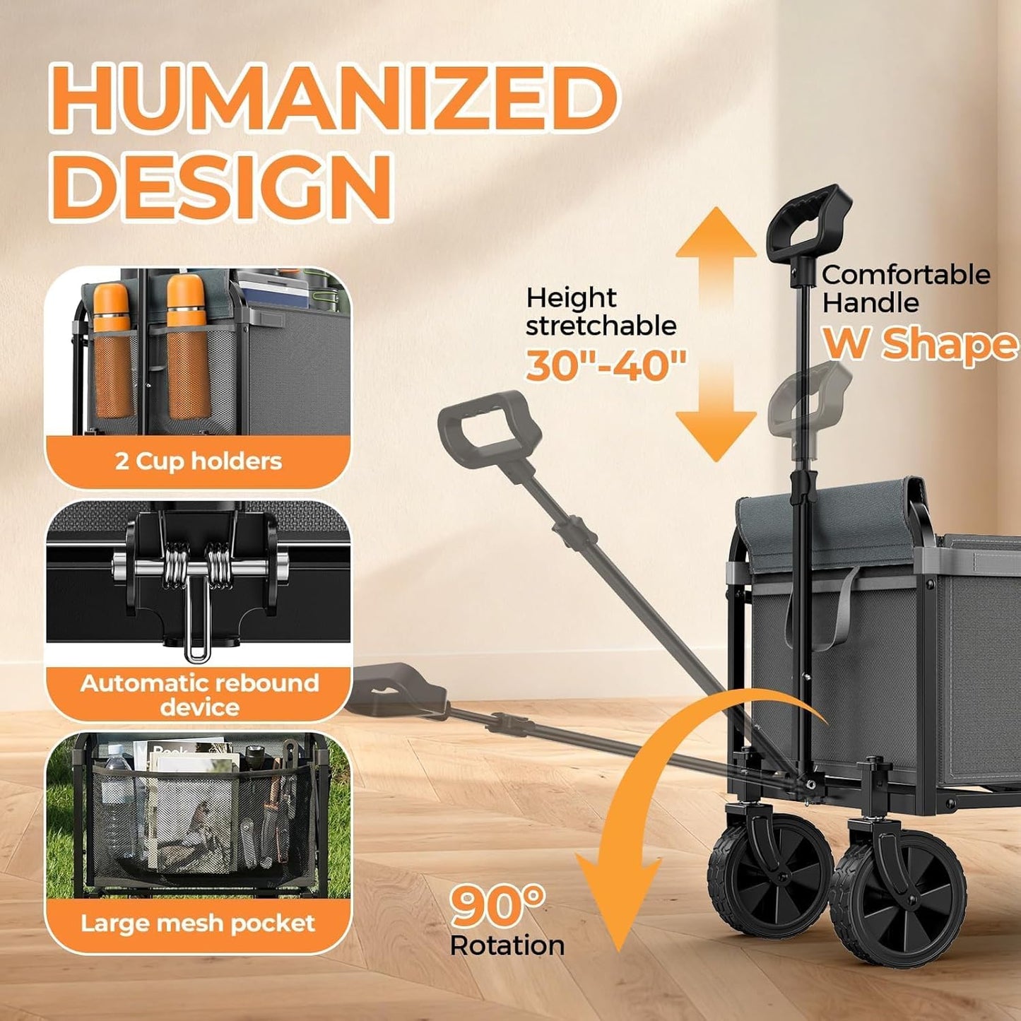 Portable Collapsible Wagon Cart, Foldable Cart with Removable Side, Ut