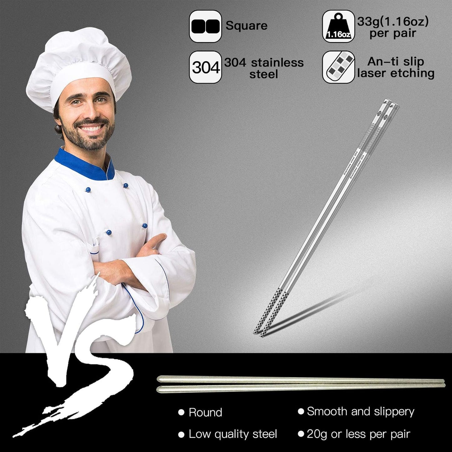 Metal Chopsticks Reusable 18/8 Stainless Steel Chopsticks Multipack Di