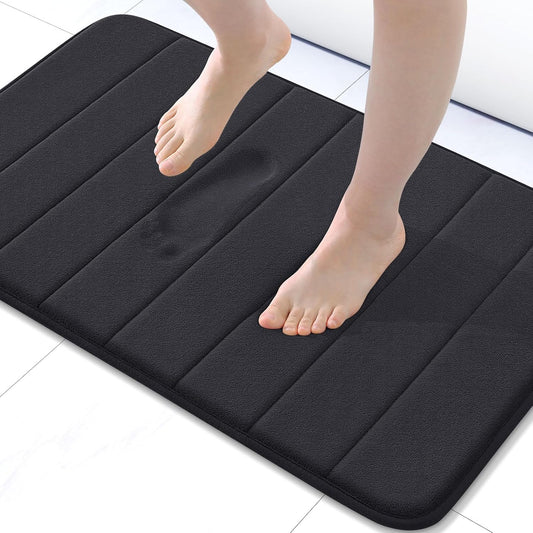Buganda Memory Foam Bath Mat, 30" x 20", Ultra Soft and Non-Slip Bathroom Rugs, Water Absorbent and Machine Washable Bath Rug for Bathroom, Shower, and Tub, Black