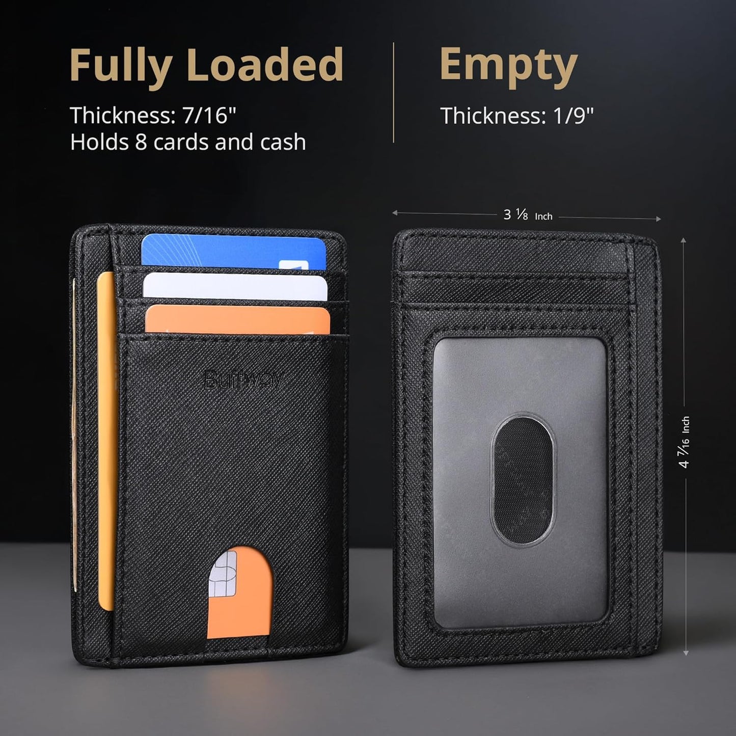Buffway Slim Minimalist Front Pocket RFID Blocking Leather Wallets for