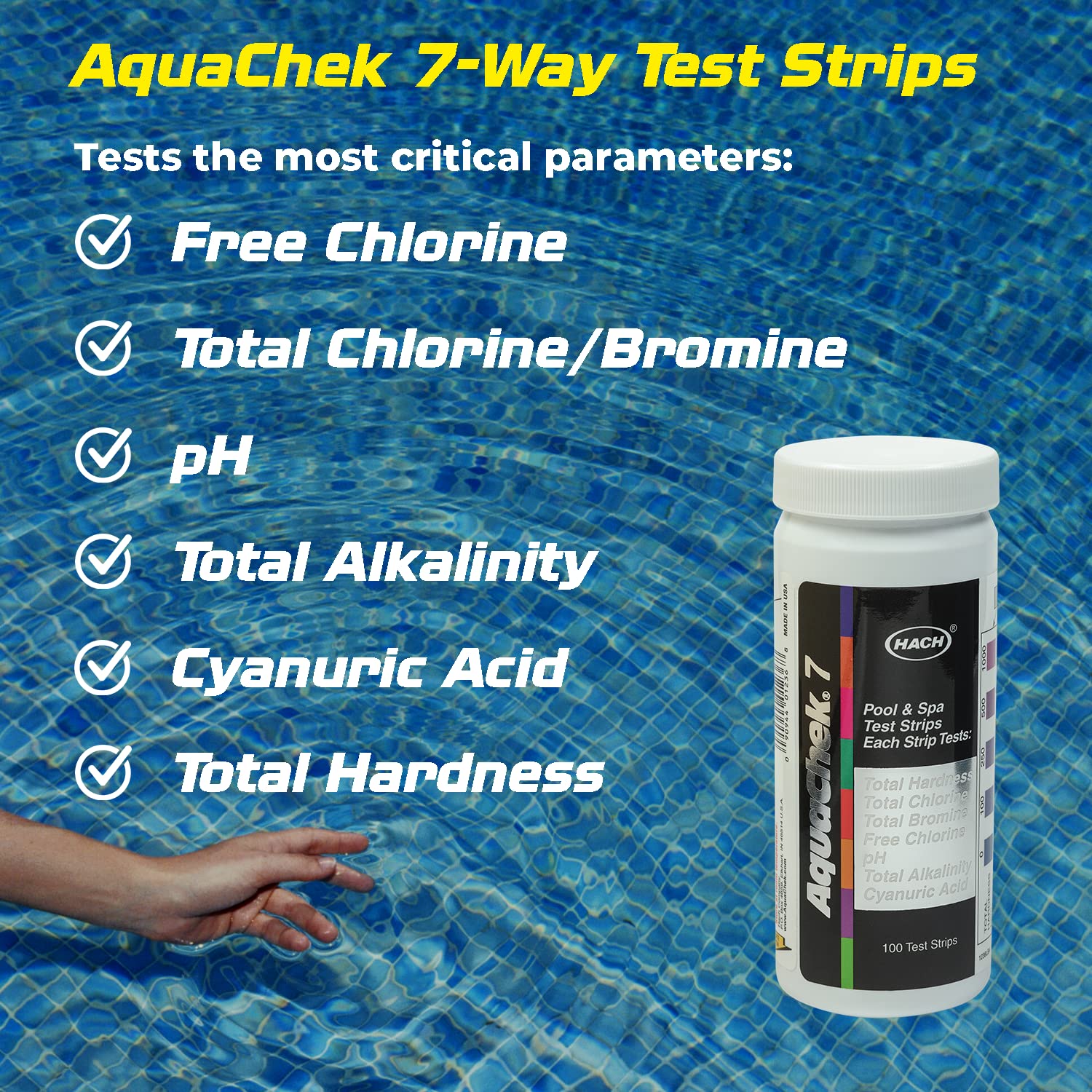AquaChek 7-Way Pool and Spa Test Strips - Silver Pool Test Strips For 