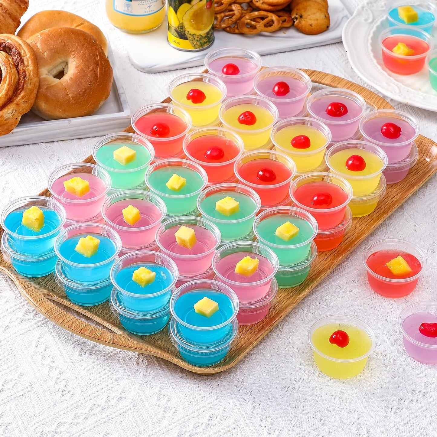 AOZITA 400 Set 2 oz Jello Shot Cups with Lids, Stackable Food Safe Disposable Plastic Portion Condiment Dipping Sauce Cups, Small Containers for Salad Dressing