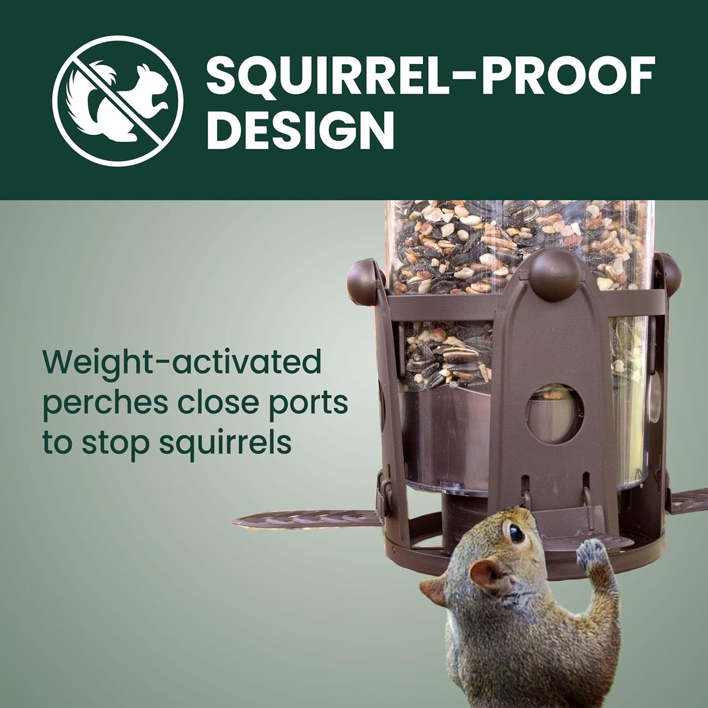 Perky-Pet 334-1SR Squirrel-Be-Gone Max Large Wild Bird Feeder with Flexports, Squirrel Proof Bird Feeder with Weight-Activated Perches - 4LB Seed Capacity