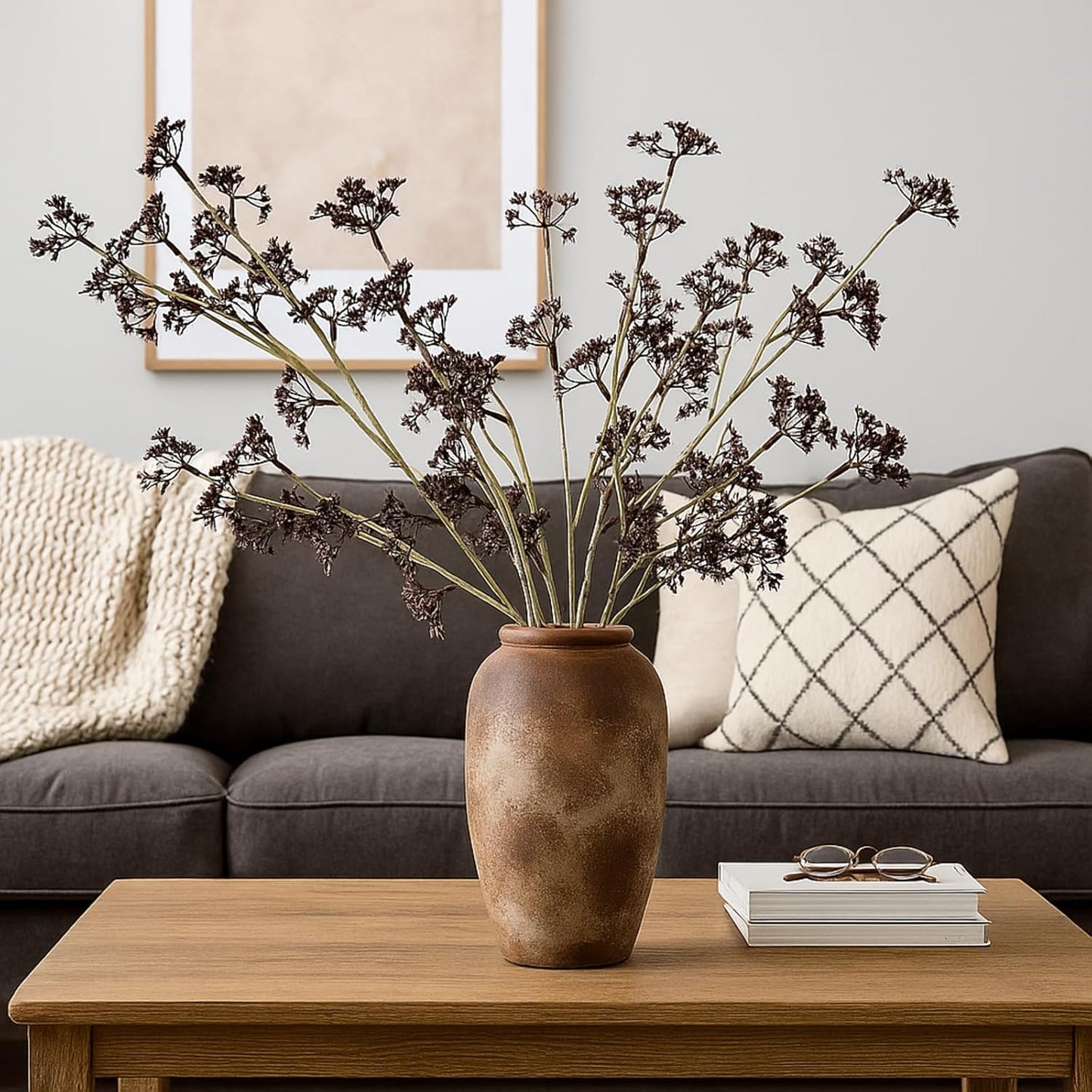 6 Pcs Dusty Plum Berry Stems Spring Faux Eucalyptus Seed Artificial Branches Faux Sedum Berry Spray Picks for Home Mantel Vase Farmhouse Garden Wedding DIY Decorations(Plum)