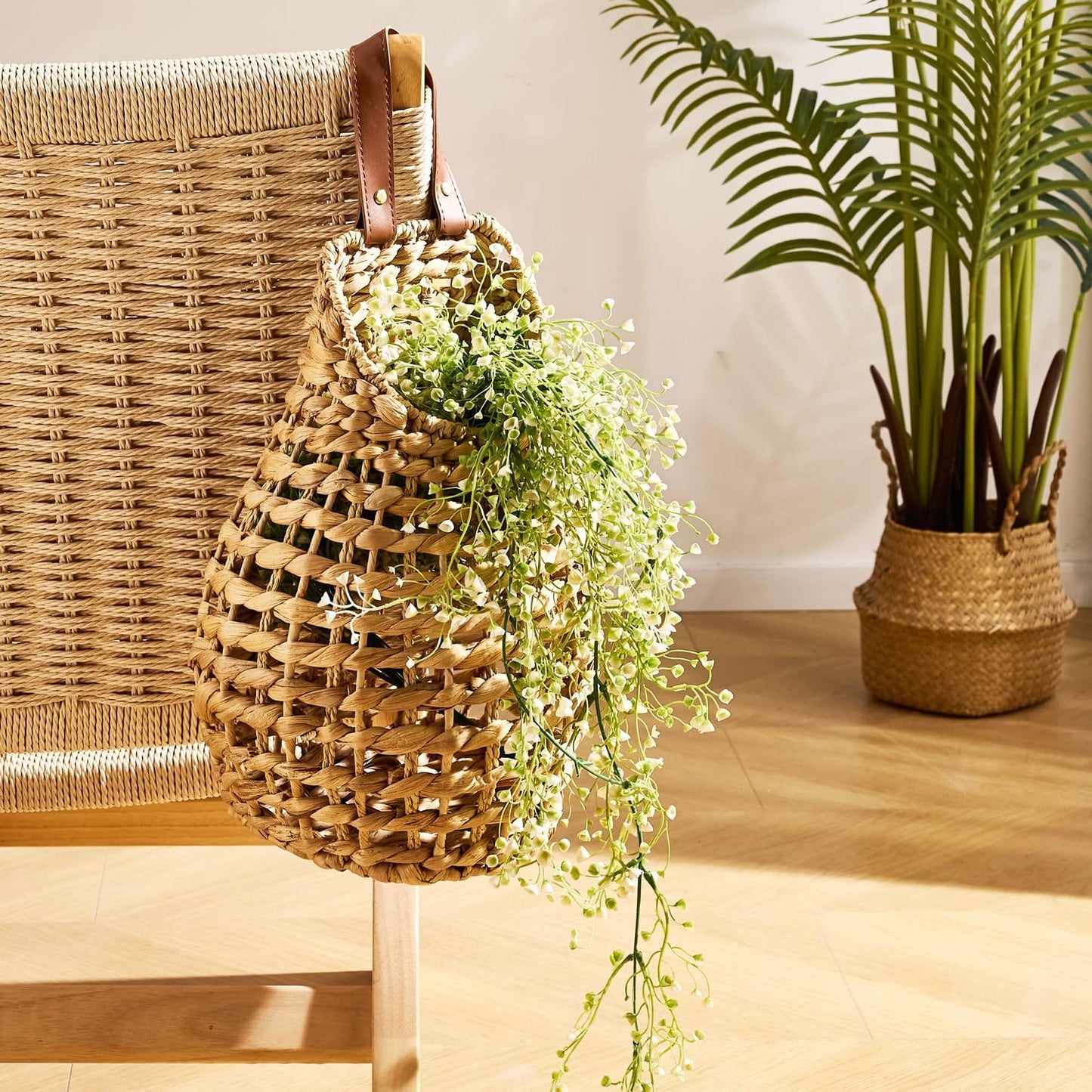 Woven Front Door Basket Water Hyacinth Wall Hanging Basket Decorative 