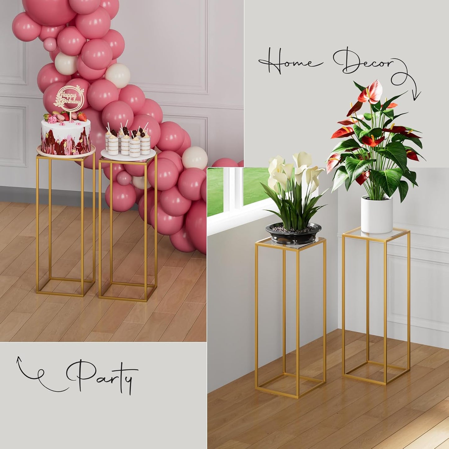 TEKXYZ 2 Pcs 23.6 Inch Tall Metal Flower Stand, Gold Centerpieces For Wedding, Event Party Props, Patio Decor