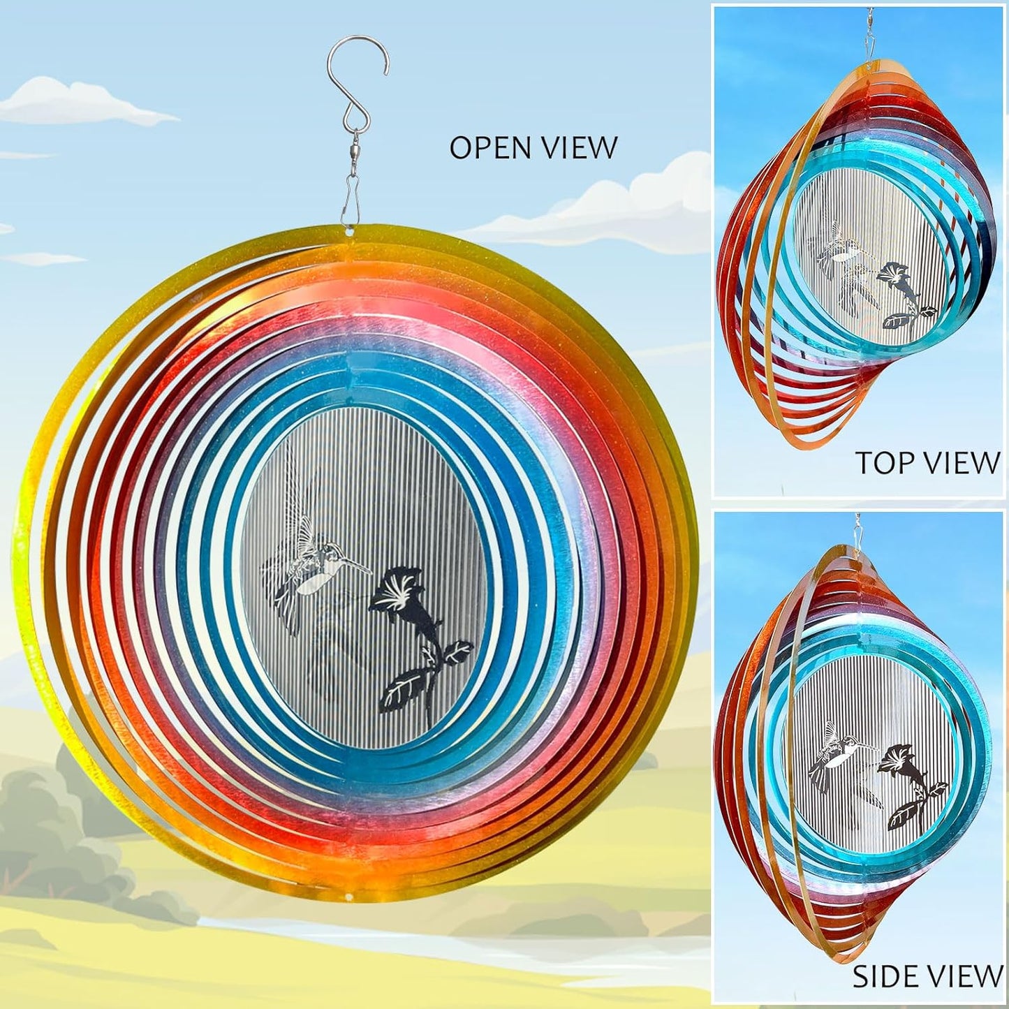 3D Animations Hummingbird Wind Spinner for Yard and Garden,12In Metal Wind Spinners Hummingbird Gift for Women Mom Grandma Wife,Outdoor Garden Decor Hanging Kinetic Yard Art Wind Sculpture