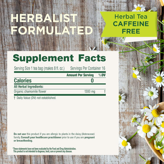 Traditional Medicinals Organic, Chamomile Tea - Supports Stress Relief and Relaxation - Kosher, Non-GMO, Caffeine-Free, Compostable - 16 Tea Bags