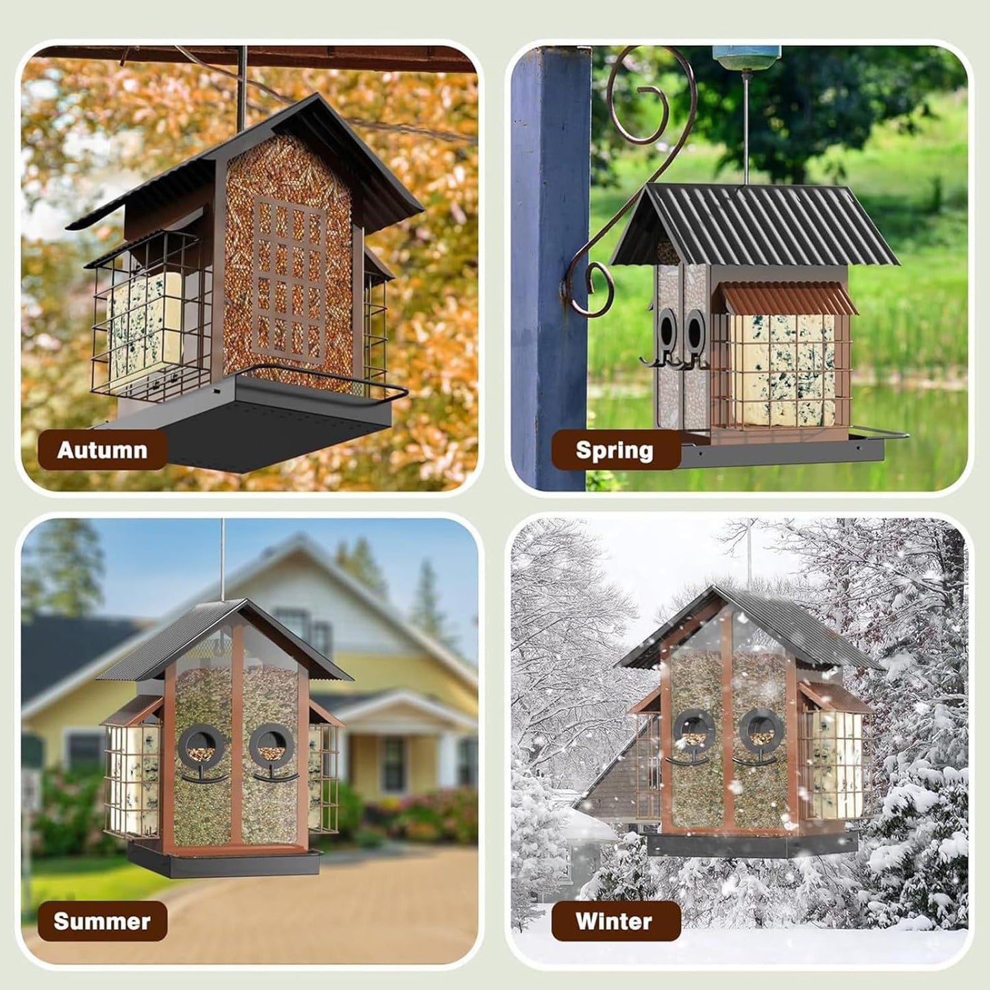 Bird Feeders for Outdoors, Metal Squirrel Proof Birding Supplies, Medium Outdoor Bird Feeder with Protective Cage, Feeding with Compact Design, Sturdy Weather-Resistant Material