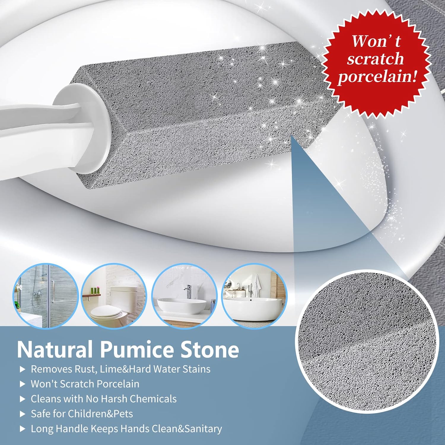 Toilet Bowl Cleaner Pumice Stone -Hard Water Stain Remover with Ergono