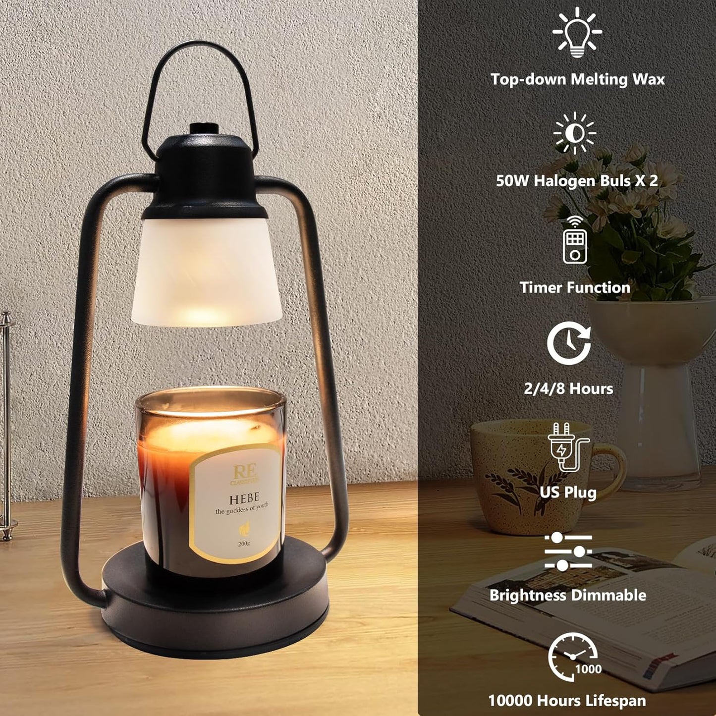 Candle Warmer Lamp with Timer Dimmer - Electric Wax Melt Warmer Lamp for Jar Candles, Valentines Day Gifts for Her Women, Vintage Candle Lamp Warmer with 2 Bulbs, House Warming Gifts New Home Decor