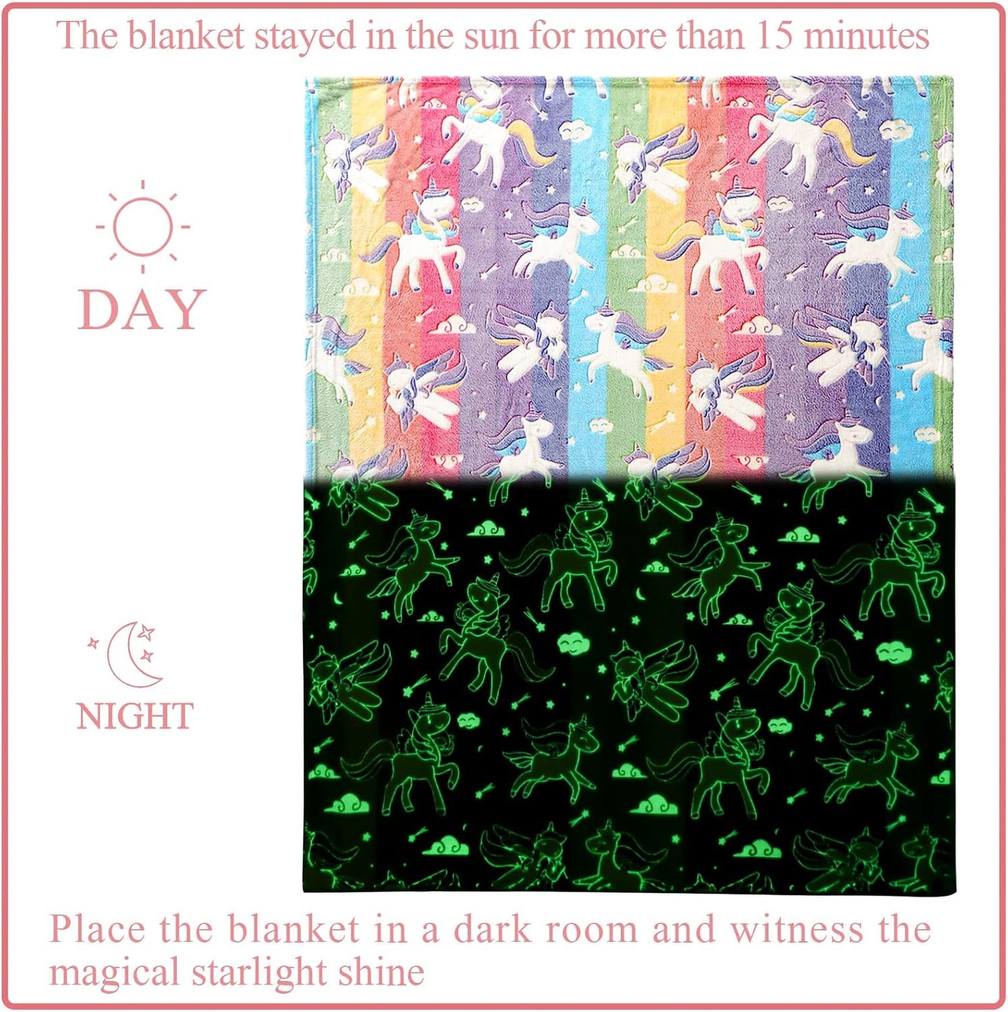 Glow in The Dark Blanket Unicorns Gifts for Girls, Soft Blanket 3 4 5 6 7 8 9 10 Year Old Girl Gifts, Toddler Girls Toys Age 6-8, Easter Gifts for Kids Birthday Gifts Presents, 50"x60"