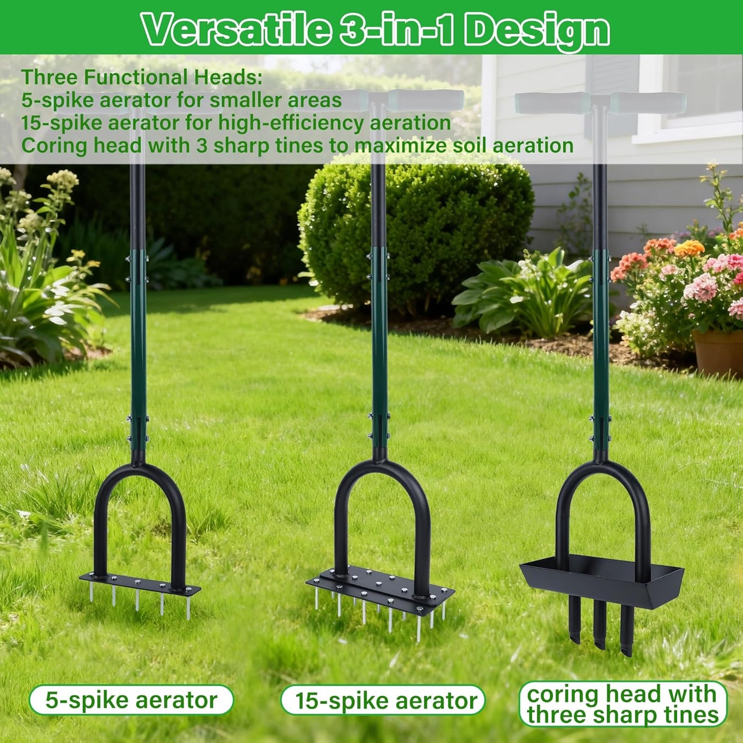yofit 3-in-1 Manual Lawn Aerator Tool - Core & Spike Aerator with Chan