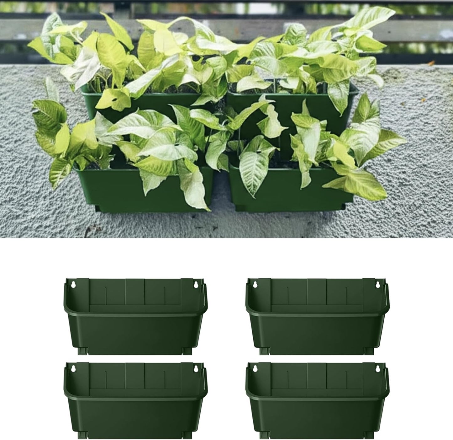 Maxona Vertical Garden Planter - 4 Pack, 13 inch Wall Mounted Planter for Patio Outdoor Decor, Home Green Plastic Pot Balcony Plant Vegetable Fruit Herb Hanging Pocket Holder Flowerpot