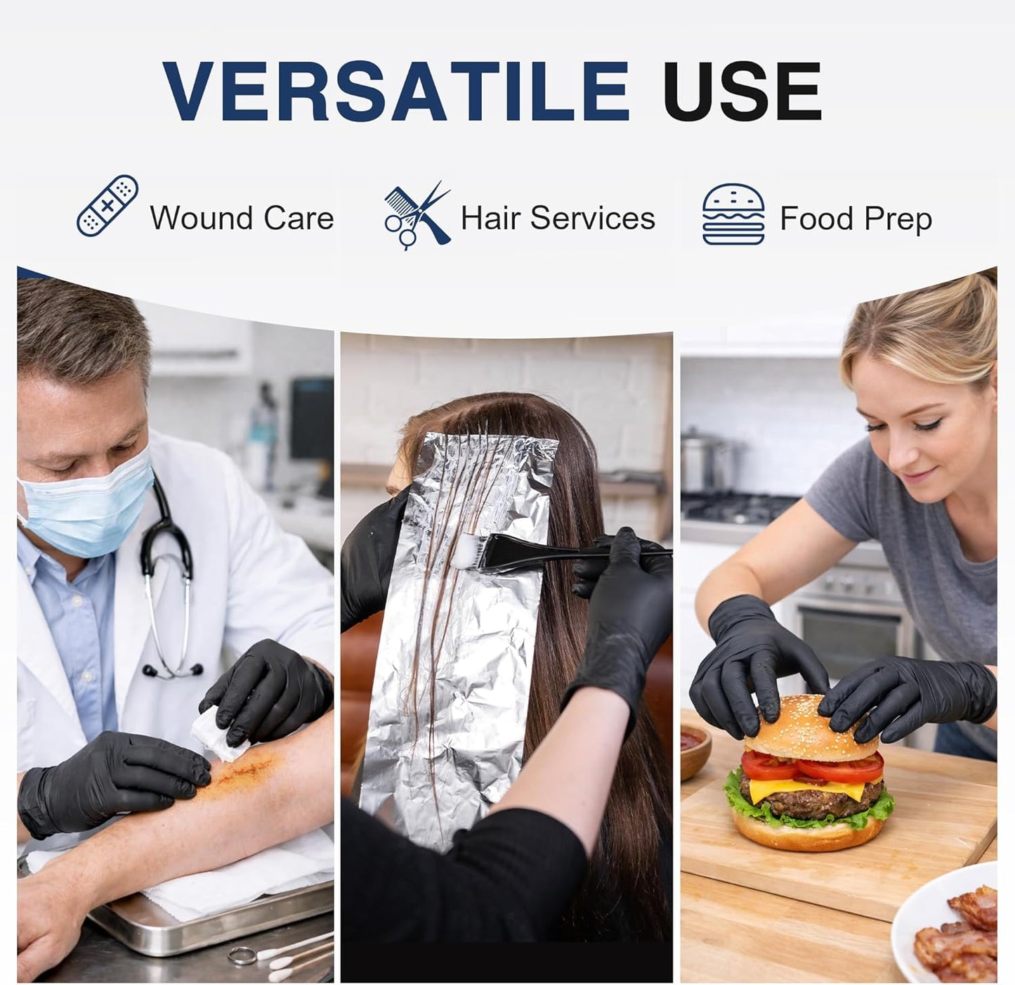 Schneider Black Nitrile Gloves, Powder Free, Disposable Gloves Latex Free for Medical Exam, Food Prep & Cleaning