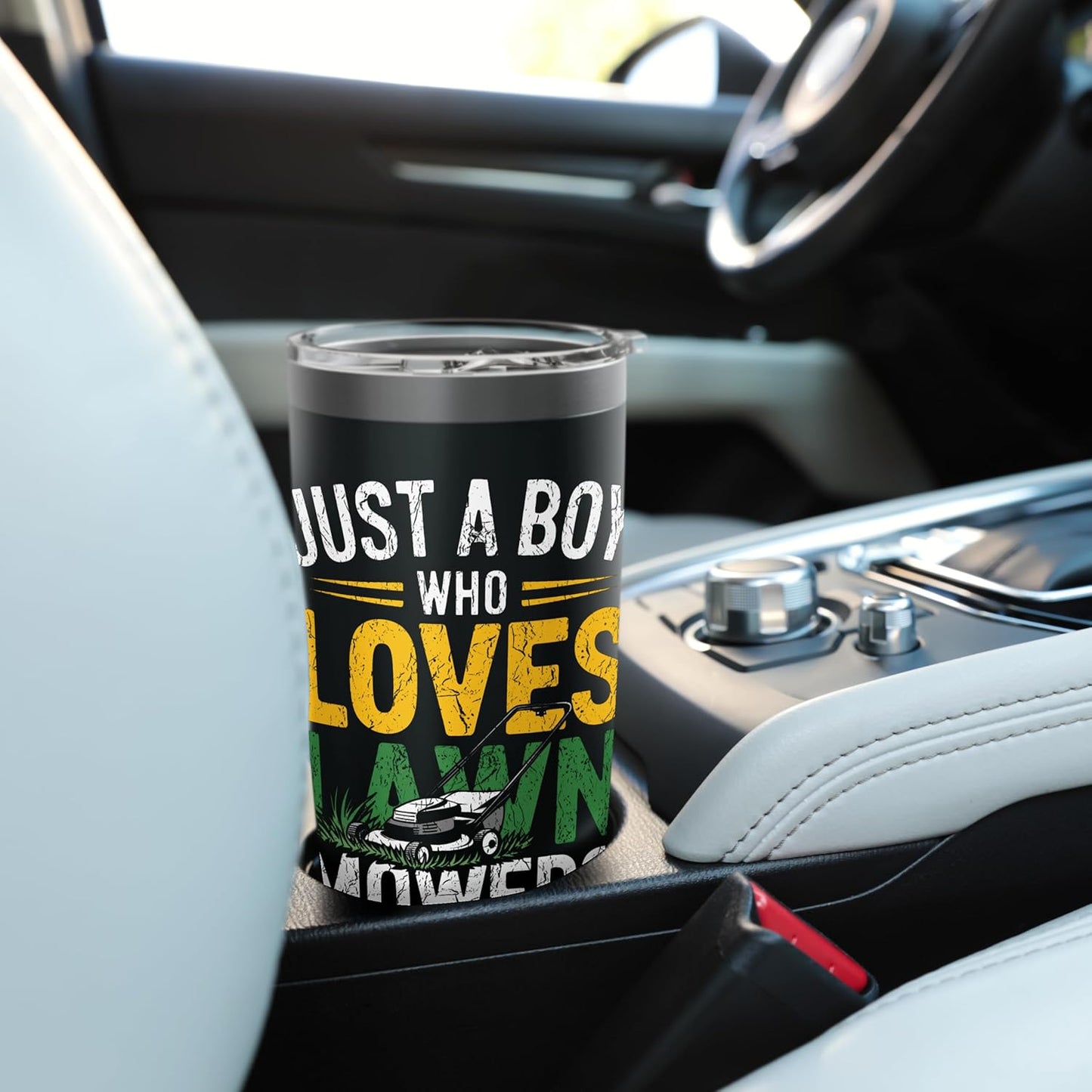 Mowers Mowing Grass Mowing Just A Boy Who Loves Lawn Mowers Stainless Steel Insulated Tumbler