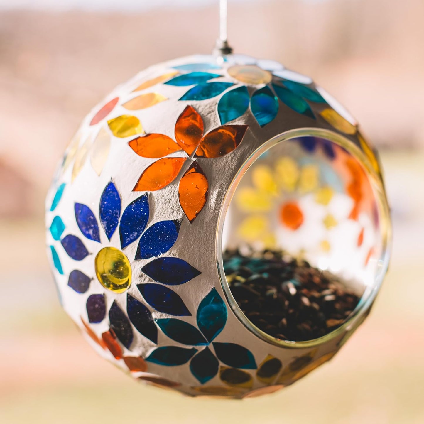 Backyard Expressions Hanging Glass Bird Feeder - Multicolor - Fly Thro