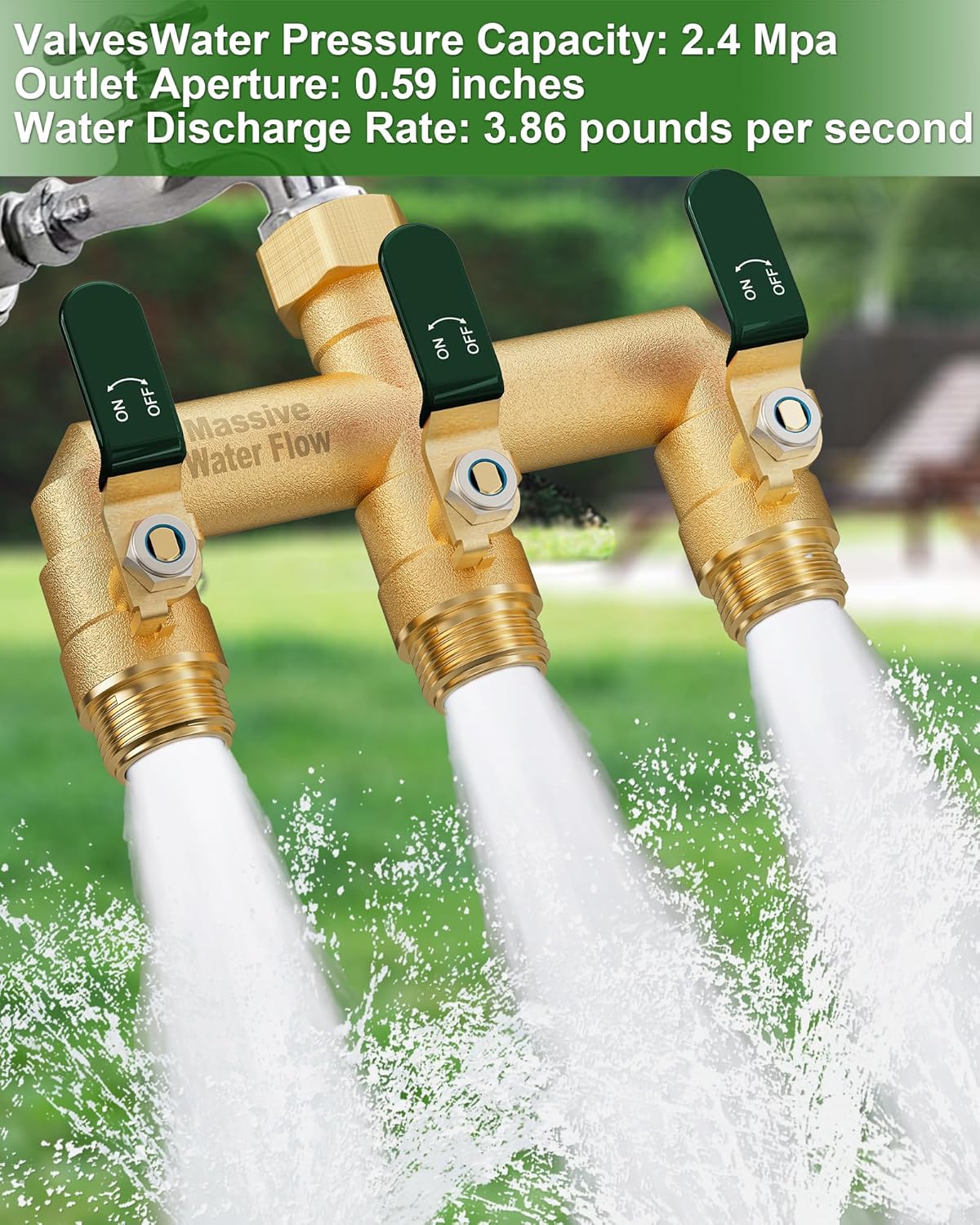 3 Way Hose Splitter, Heavy Duty Full Flow Garden Water Hose Bib Spigot
