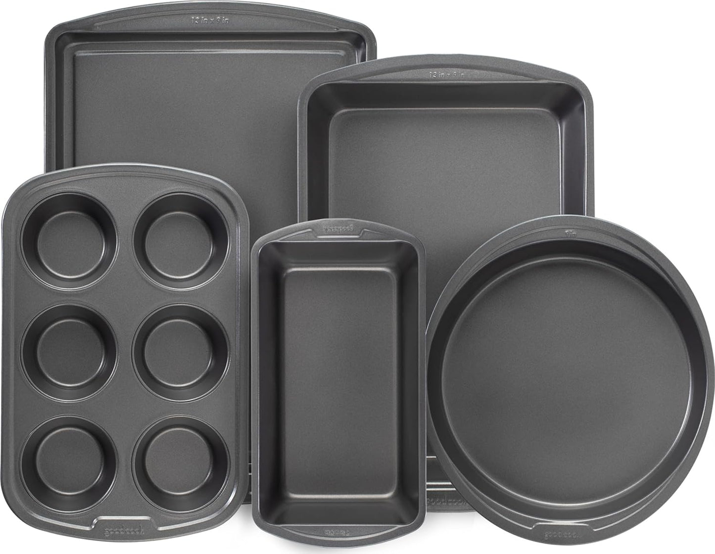 GoodCook Everyday Nonstick Steel 5-Piece Bakeware Set, Gray, Includes 