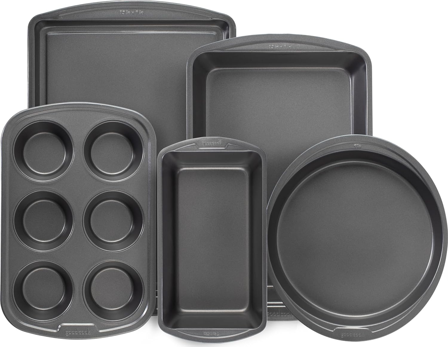 GoodCook Everyday Nonstick Steel 5-Piece Bakeware Set, Gray, Includes 