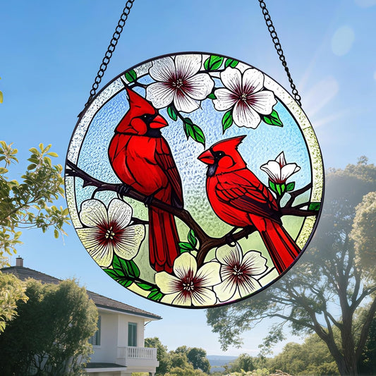 Cardinal Stained Glass,Red Bird Suncatcher for Window,7.8" Stained Glass Window Hanging,Cardinal Gift for Women,Hanging Stained Glass Home Decor
