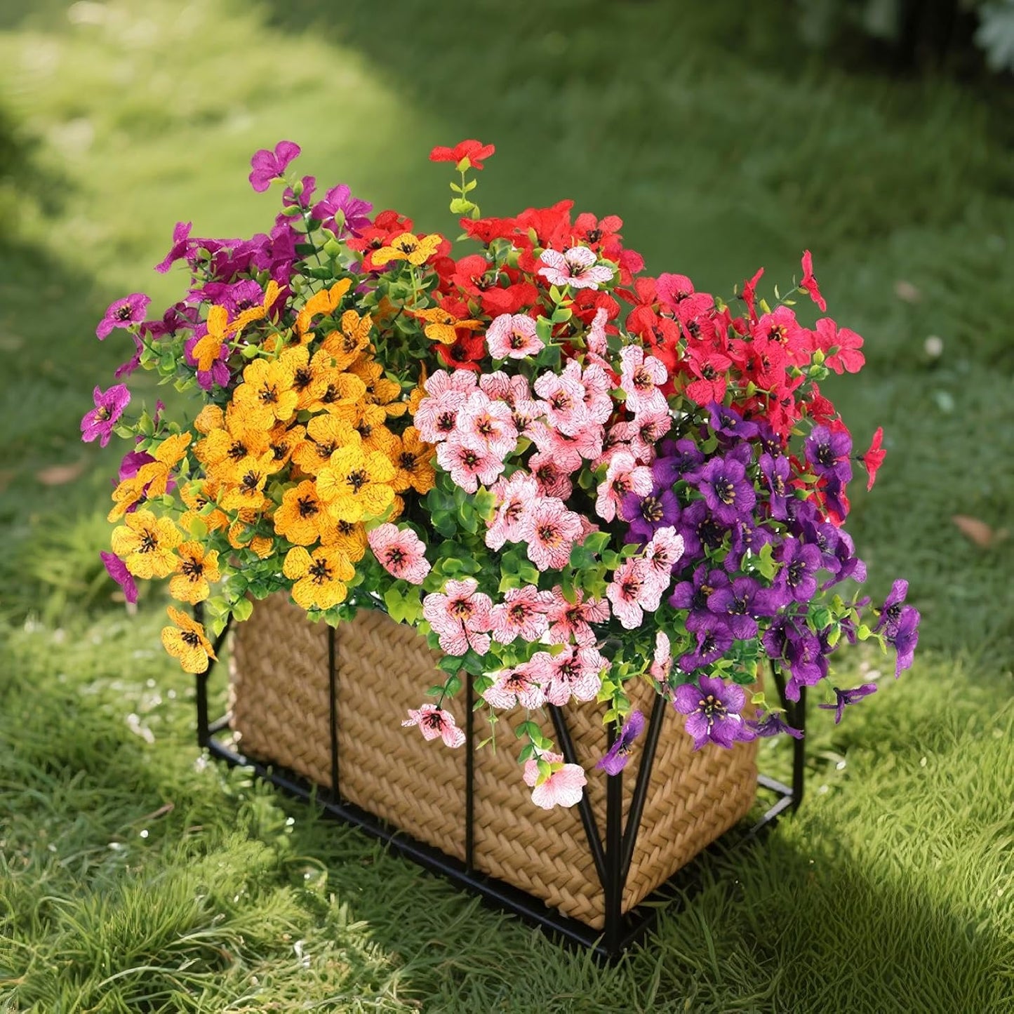 Outdoor Faux Plants 12 Bundles, Uv Resistant Artificial Outdoor Flowers, Artificial Flowers for Outdoors Indoor Porch Patio Home Yard Garden Window Box Pot Planters Decorations.