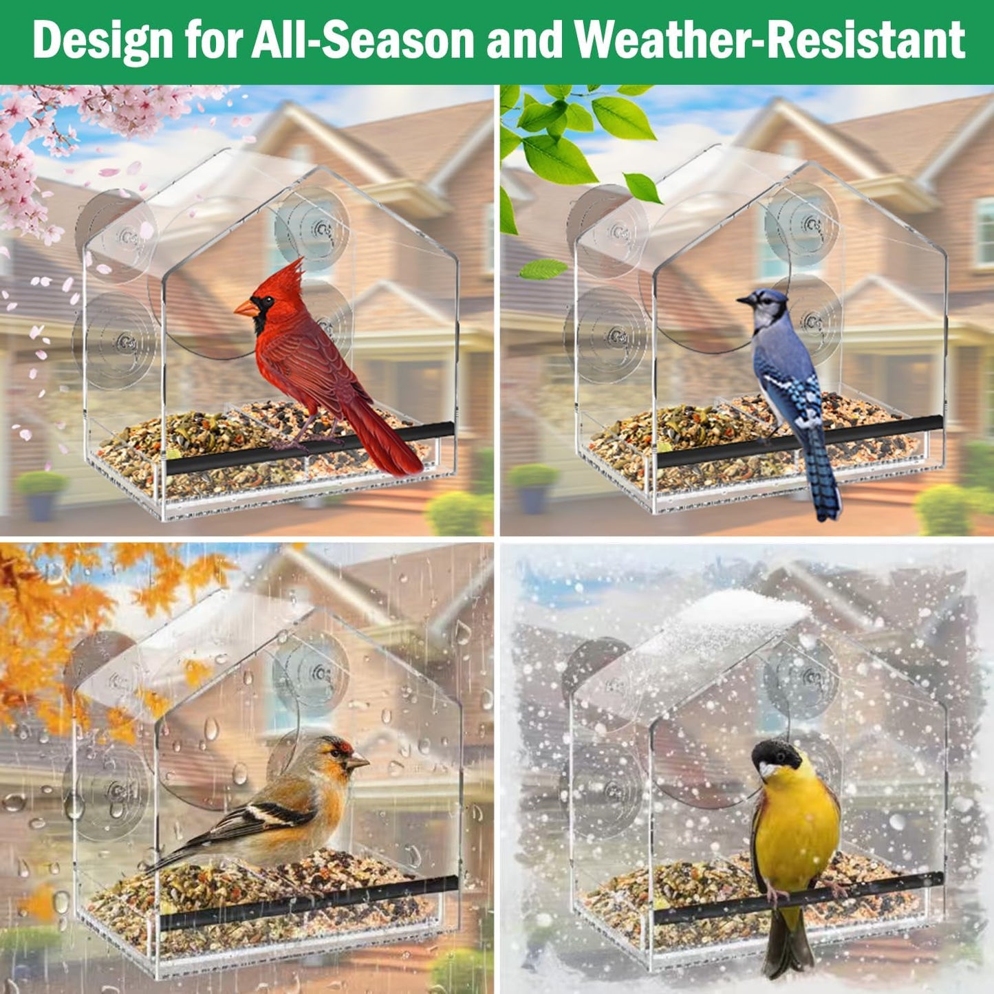 Window Bird Feeder with Strong Suction Cups for Outdoors, Clear Bird Feeder for Window Viewing, Easy to Refill and Clean, Ideal Gift for Parents.(Clear)