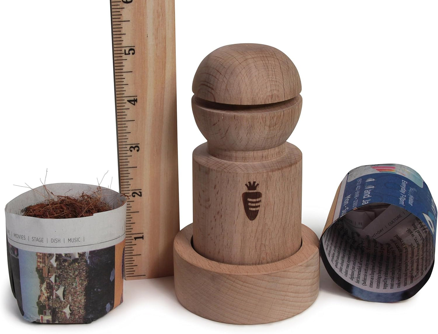 Carrot Design Newspaper Pot Maker – Wooden Seed Starter Tool for DIY Biodegradable Paper Pots – Mold for Seedlings & Gardening - 2 Inch