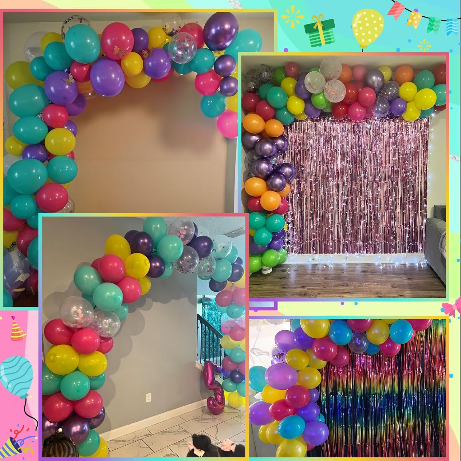 Pink Blue Purple Balloon, 60 Pcs 12 Inches Hot Pink Metallic Purple Te