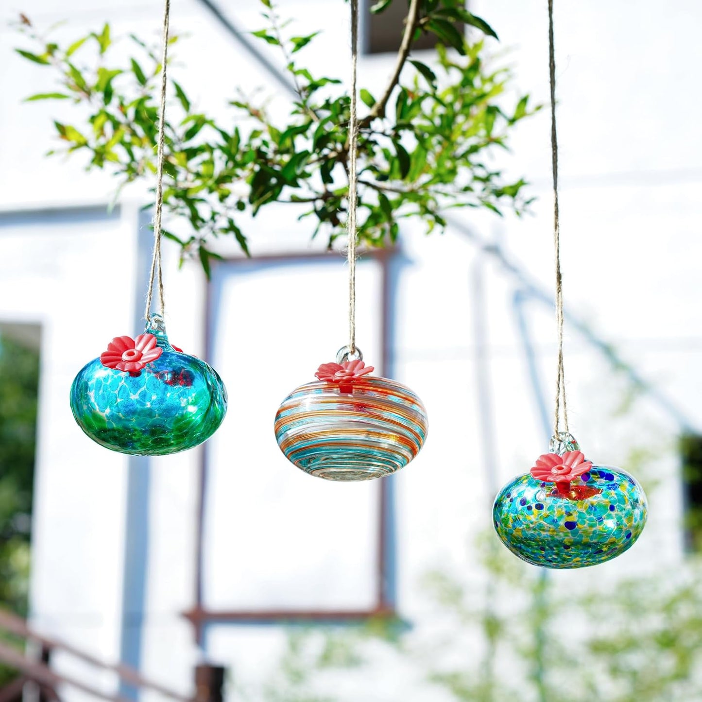 3PCS Small Glass Hummingbird Feeders for Outdoors 3inch Hand Blown Gla
