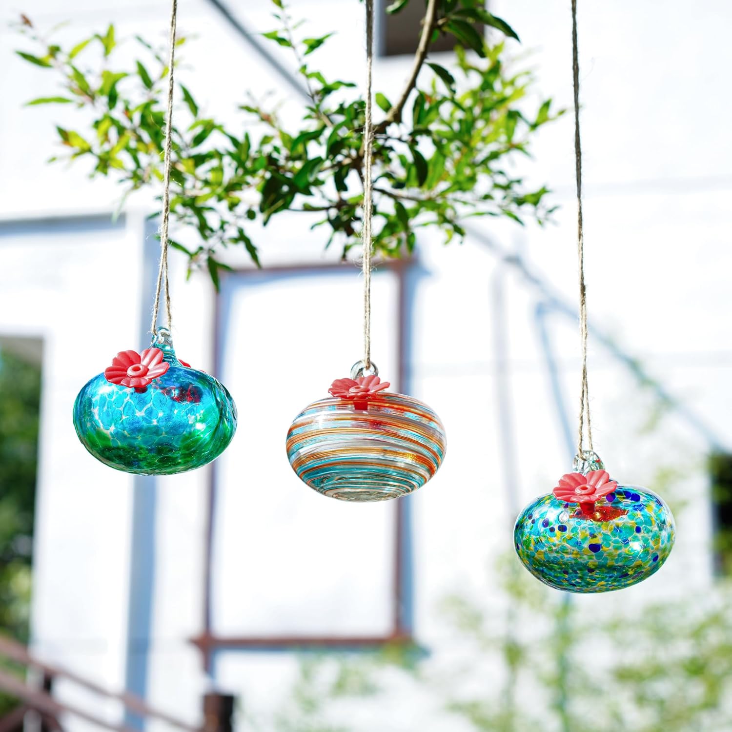3PCS Small Glass Hummingbird Feeders for Outdoors 3inch Hand Blown Gla