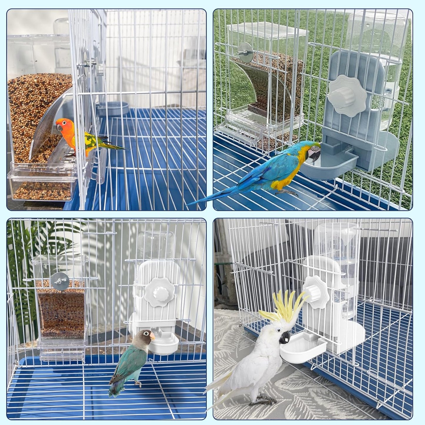 No Mess Bird Feeder Water Dispenser Set, Parakeet Cage Accessories, Bi