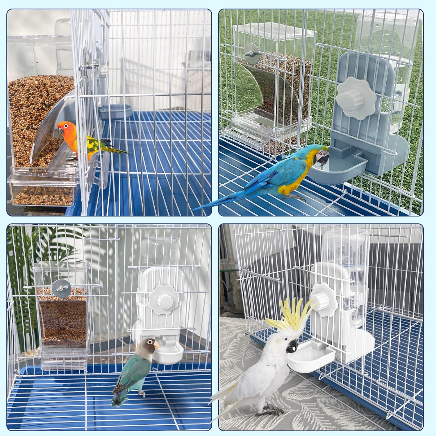 No Mess Bird Feeder Water Dispenser Set, Parakeet Cage Accessories, Bi
