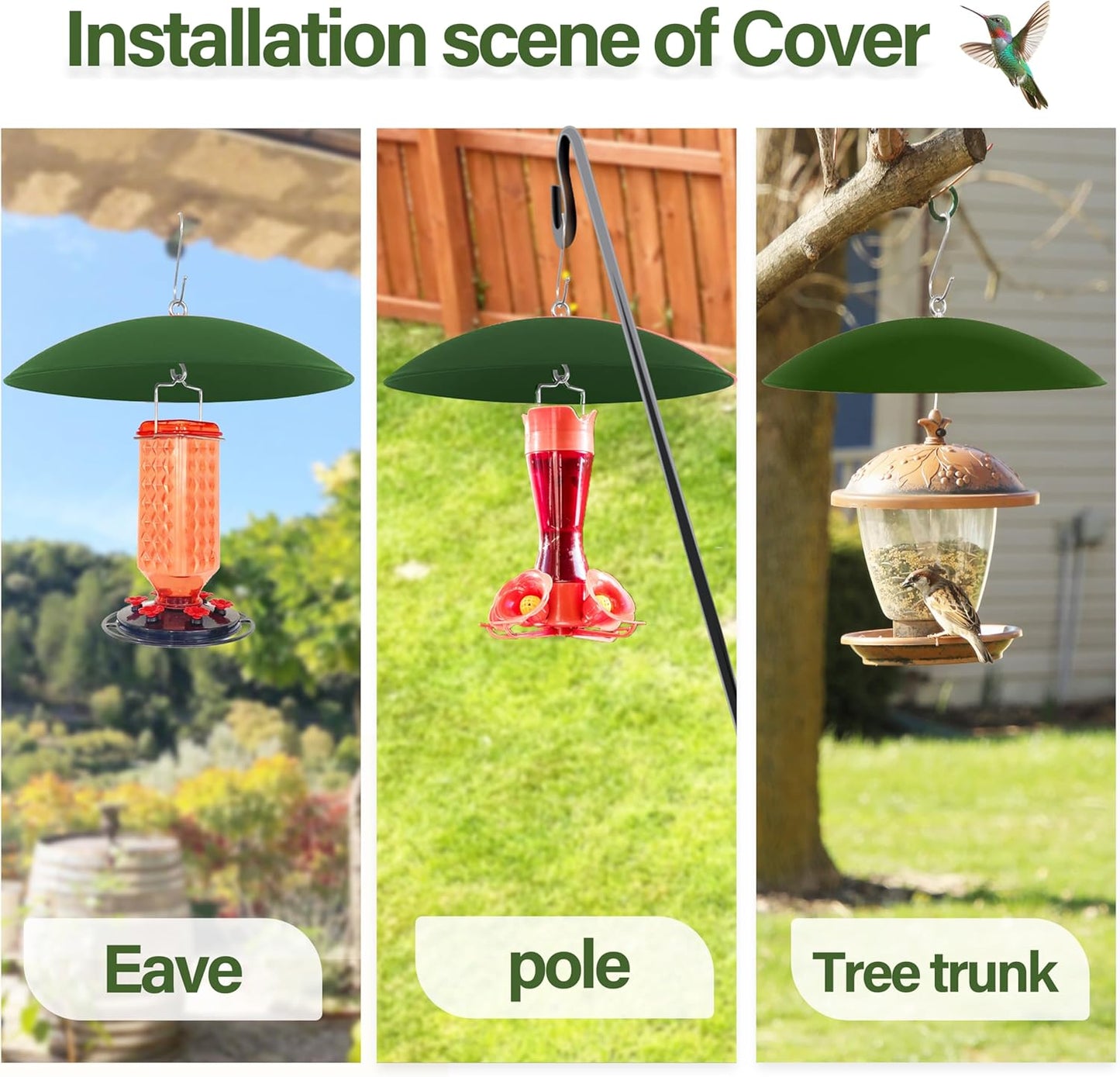 13" Bird Feeder Rain Cover,Bird Feeder Dome,Hummingbird Feeder Squirrel Guard,Proof Bird Feeders Baffle,Smart Birds Feeder's Umbrella(Green), 2Pack