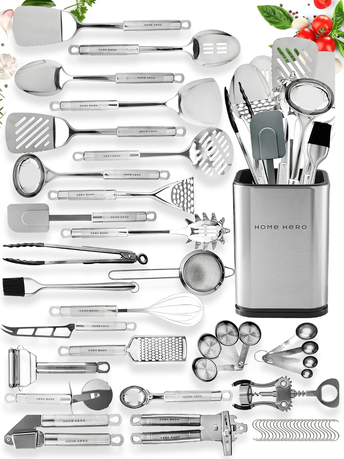 Home Hero 54-Piece Stainless Steel Kitchen Utensils Set - Heat-Resista