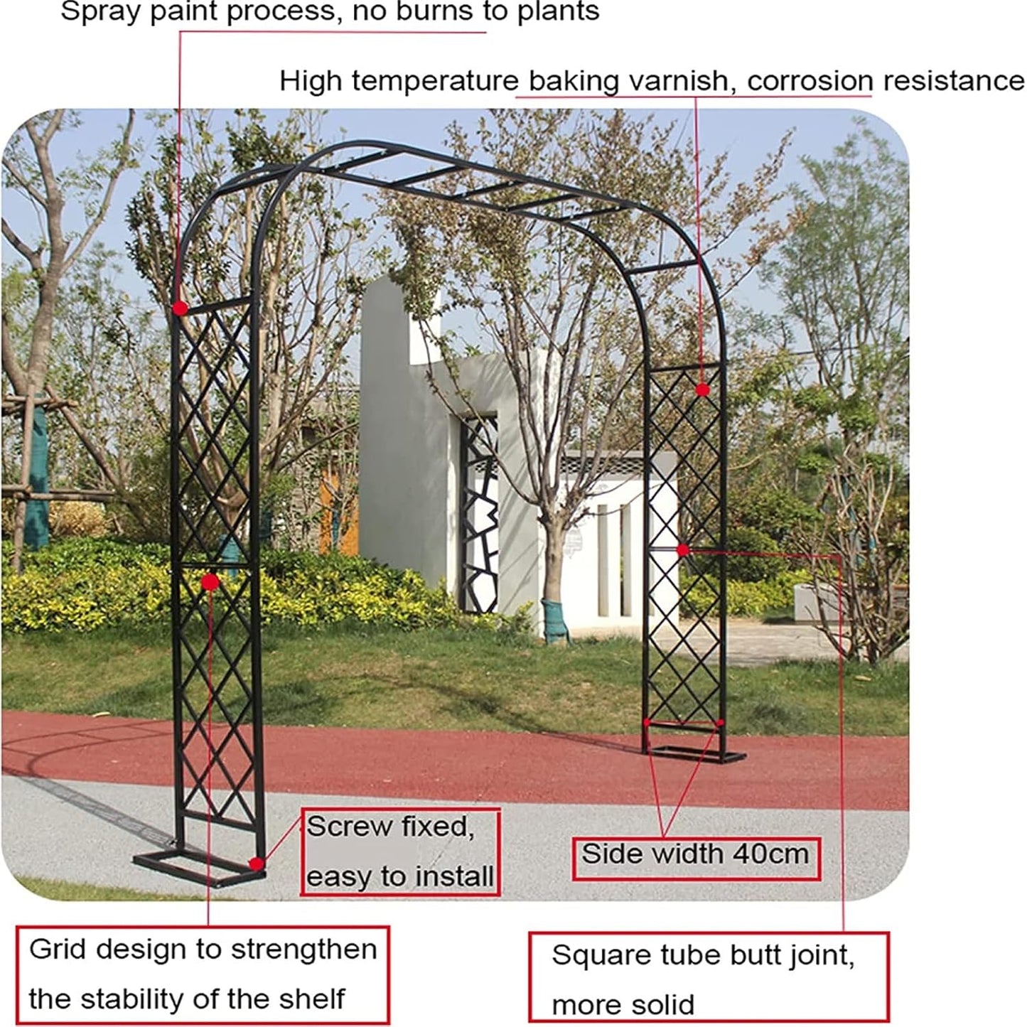 Heavy Duty Garden Arch 2.3M Metal Trellis for Climbing Plants, Vines & Roses - Durable Outdoor Support Structure for Lawn, Backyard, Patio & Weddings (Green, 180x40x230c