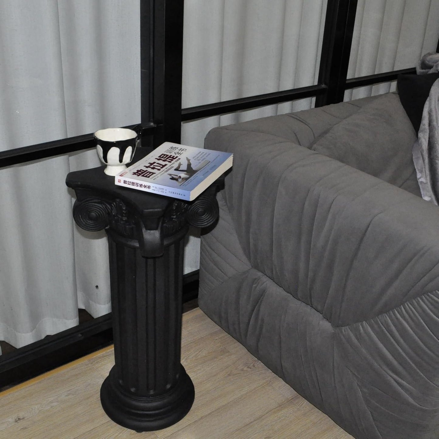 Classic Magnesium Oxide Greek Roman Column Pillar for Indoor & Outdoor Use, Vinatge Architectural Decoration for Statues Plants, Vases, Books for Home, Office, Garden, Backyard, Patio, Wedding or Event Dispalys, 28.7”High (Black)