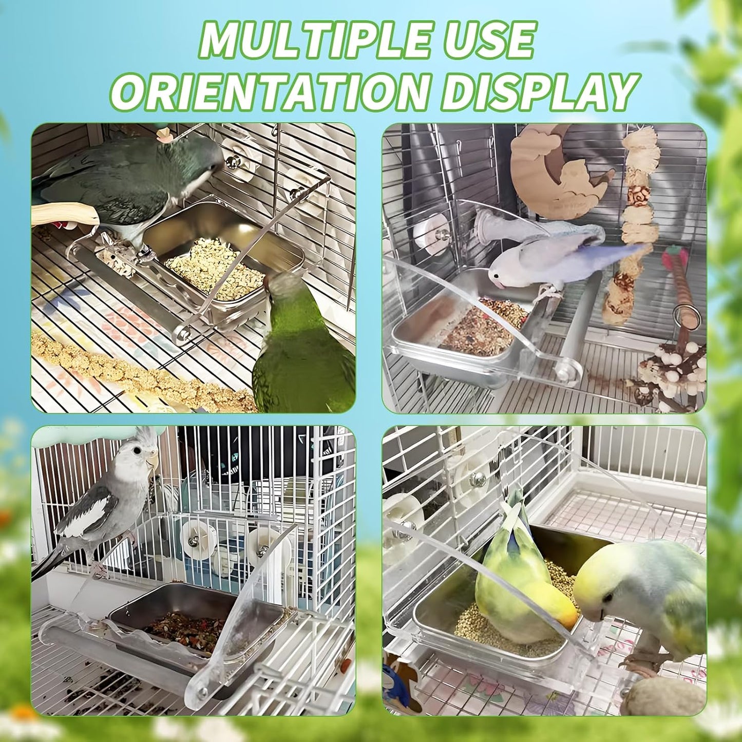 Bird Feeder for Cage,No Mess Bird Feeders, with Anti-Slip Stand, Stainless Steel Bird Bowls Parakeet Feeder for Parakeet, Psittacus Erithacus, Lovebirds,Budgies