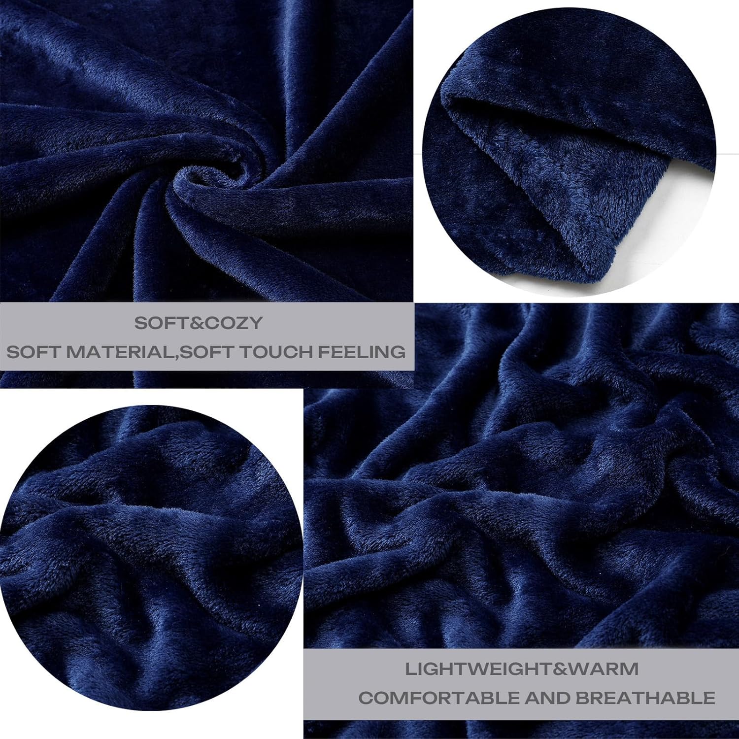 Fleece Plush Throw Blanket Navy Blue(50 by 60 Inches),Super Soft Fuzzy