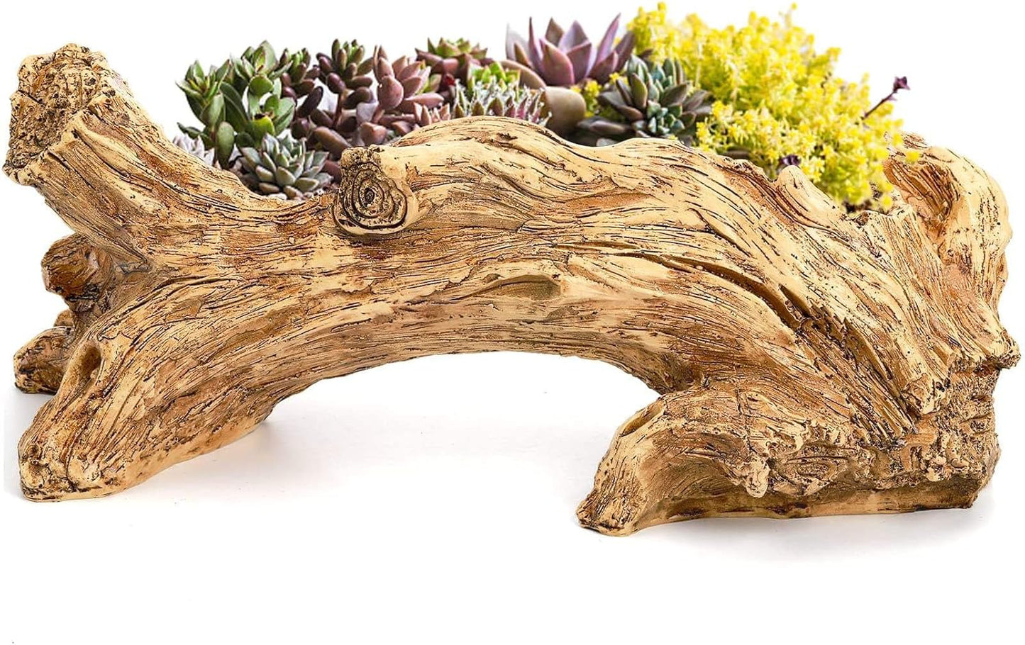 Artificial Driftwood Planter, Vintage Artificial Stump Log Like Container Pot, Tree Stump Sculpture Pot for Strawberry, Small Plants