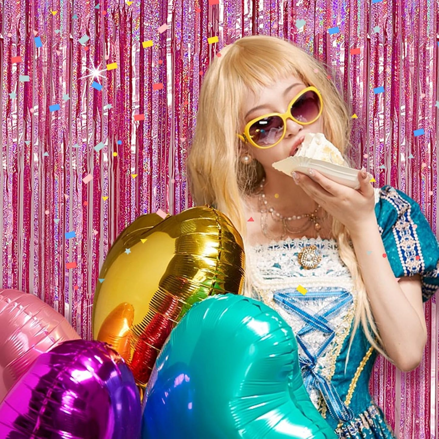 Tinsel Curtain Pink Birthday Party Decorations 2 Packs Glitter Foil Fringe Curtain Decor Streamers Photo Booth for Birthday Christmas Wedding Halloween Graduation