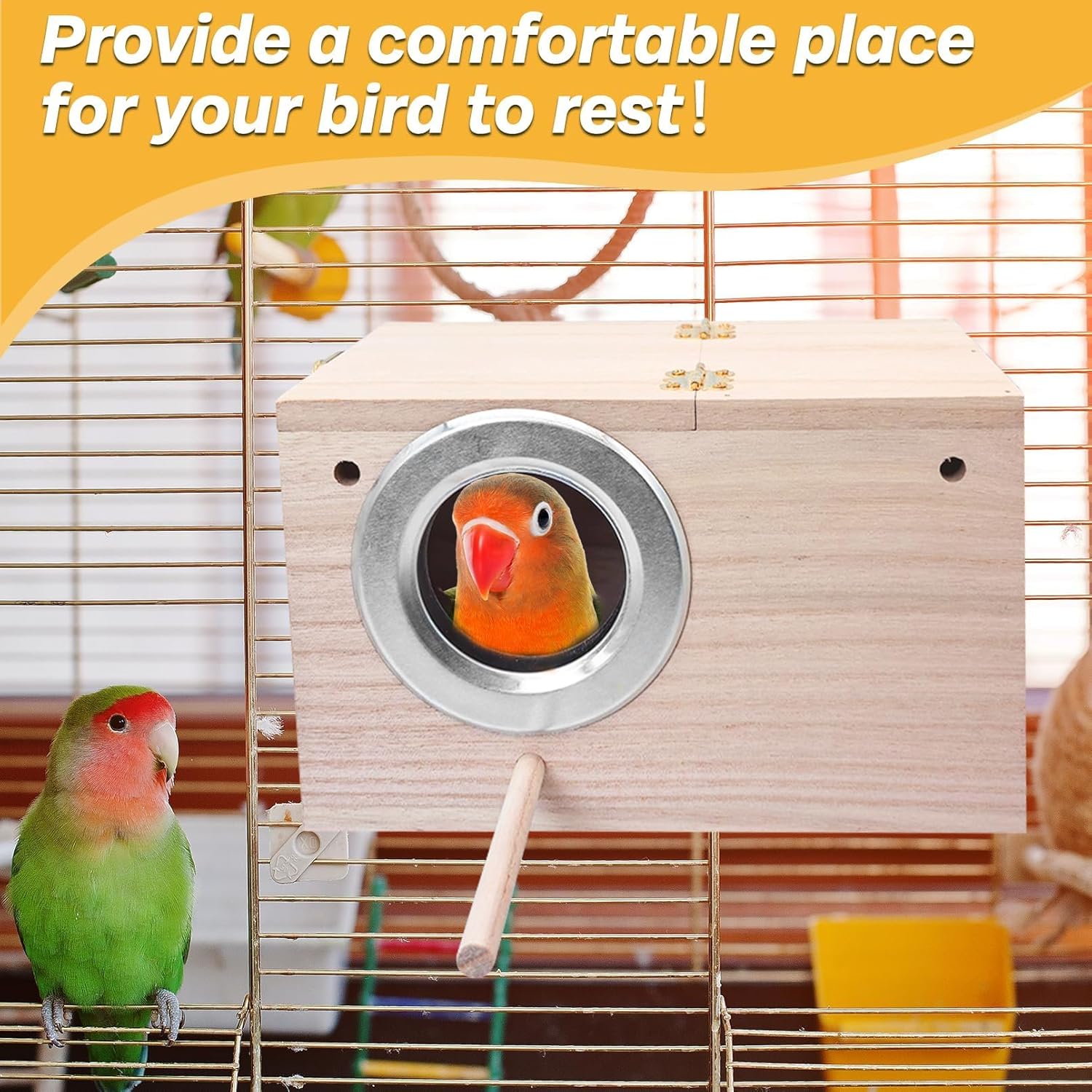 PINVNBY Parakeet Nesting Box Bird House for Cage Wood Mating Box Bird 