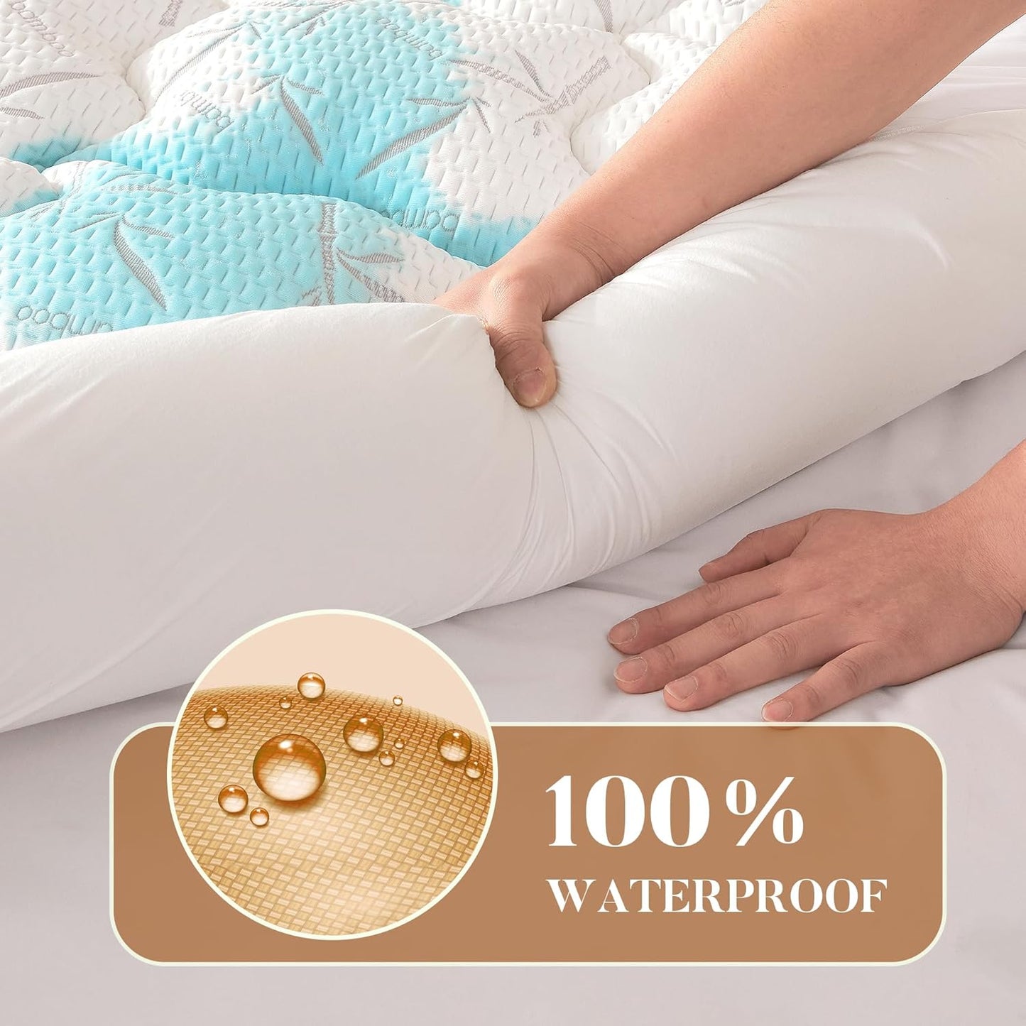100% Waterproof Queen Size Mattress Topper, Thick Pillow Top Mattress Pad，Up to 21 Inch Deep Pocket,Soft Breathable Mattress Pad for Back Pain, Protector Cover(White)