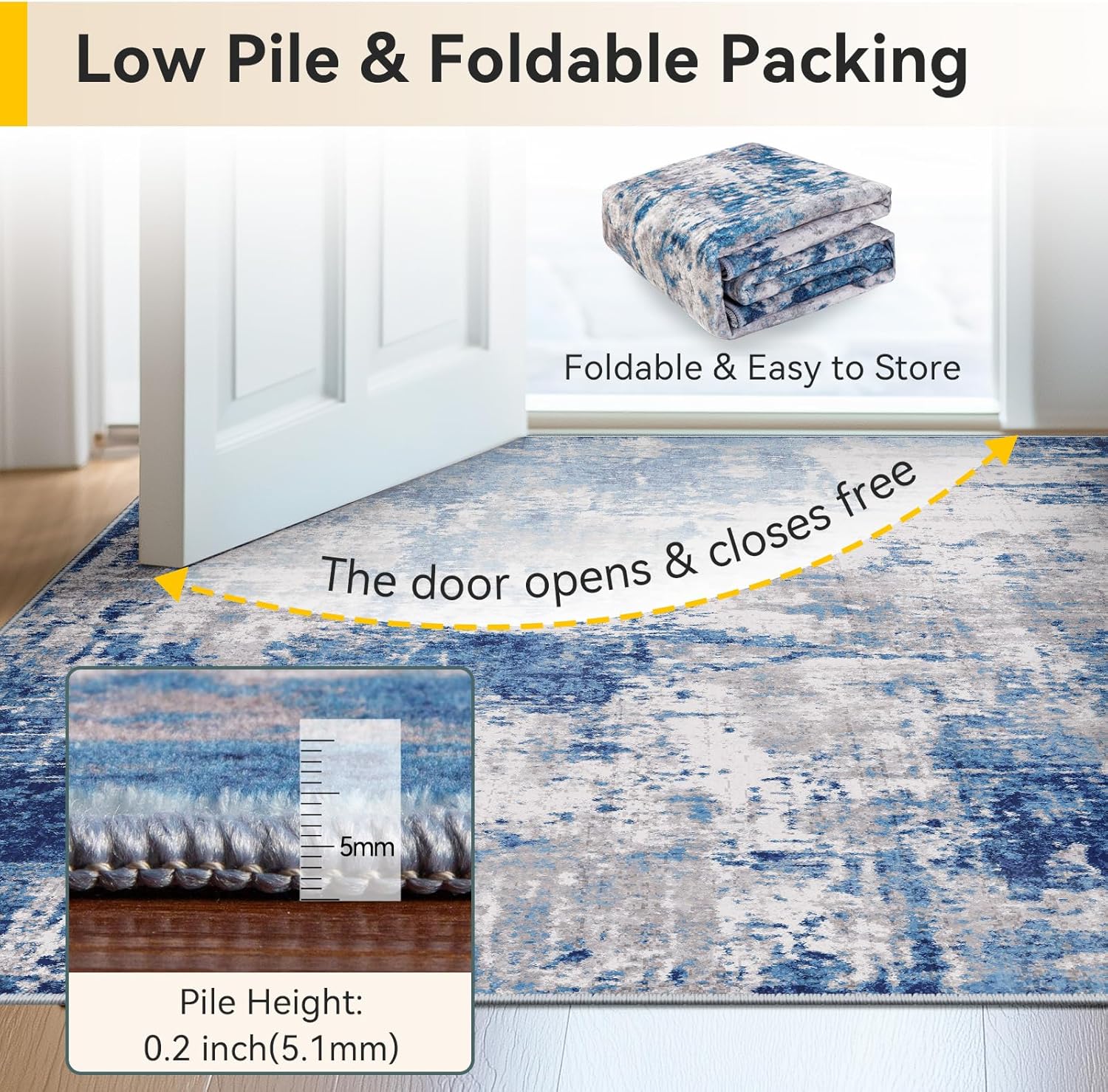 Washable Area Rugs 5'x7' Non-Slip Modern Abstract Soft for Living Room