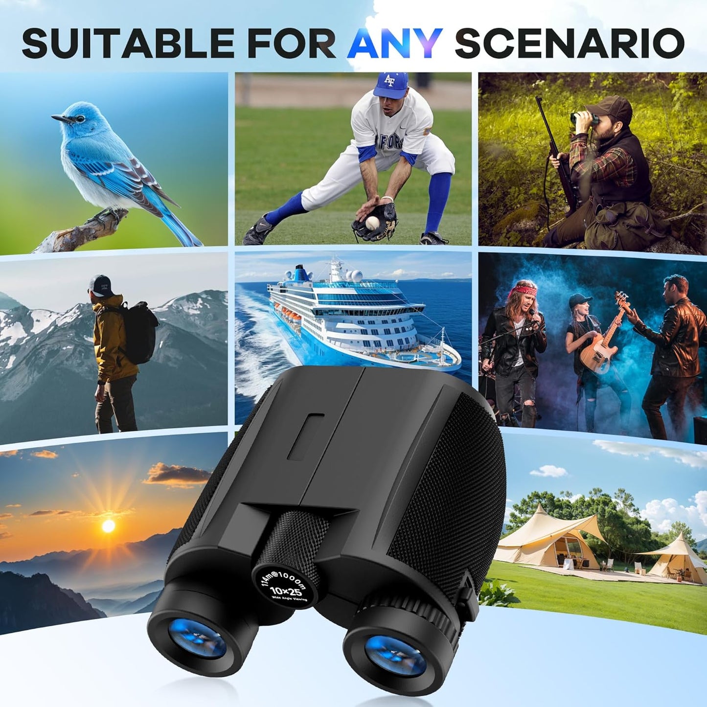 Leacco 10x25 Compact Binoculars for Adults and Kids, Large View Waterp